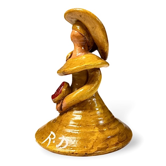 Handcrafted Dominican Republic Faceless Doll Glazed Clay Figurine Signed RD - Picture 4 of 8